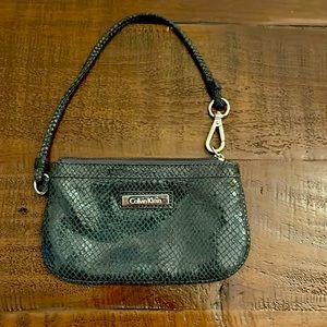 Calvin Klein Grey Reptile Embossed Wristlet